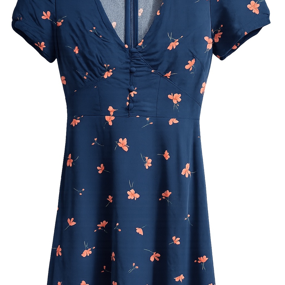 Navy Blue Floral Fit & Flare Dress